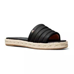 Michael Kors Royce Black Quilted Slides Espadrille Jute - Size 6/7